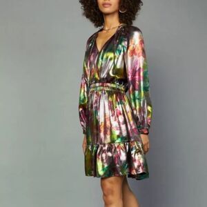 Current air Anthropologie floral metallic long sleeve mini dress